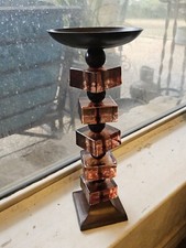 VTG Zodax Painted Metal & Amber Lucite Cubes 12” Candle Holder Unusual Design picture