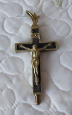 Antique Brass Reliquary  Crucifix Cross - France picture