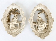 Vintage Syroco Chalkware Wall Plaque Set Mid Century Romantic Courting Art picture
