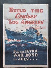 1943 WW2 USA AMERICA BUILD CRUISER BUY WAR BOND NAVY SHIP  PROPAGANDA POSTER 602 picture
