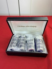 Vtg FB Rogers Silverplate Cobalt Blue Glass Salt Pepper Shakers Set of 4 NOS Box picture