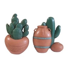 Vintage Burwood Southwest Wall Plaques Set Cactus Pottery Faux Terracotta 3139 picture