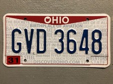 OHIO LICENSE PLATE DISCOVER OHIO.COM RED/WHITE/BLUE RANDOM LETTERS/NUMBERS FAIR picture