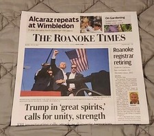 THE ROANOKE TIMES Donald Trump Shot 7/15/2024 NEWSPAPER Trump In Great Spirits  picture