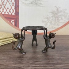 Vintage Three Cats Alloy Teapot Lid Holder Tea Set Ornament Base picture