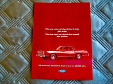 1976 CHEVROLET MONTE CARLO  COUPE - ORIGINAL PRINT CAR AD - EXCELLENT  CONDITION picture