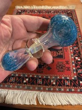 Heavy Hand Blown Glass Spoon Pipe/Blue Head & Mouthpiece picture