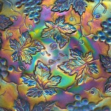 NORTHWOOD Amethyst Carnival Glass Grape & Cable Variant Ruffled Iridescent Bowl picture