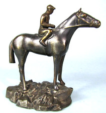 VINTAGE K&O KRONHEIM & OLDENBUSCH Jockey & Racehorse Man ‘O War Metal Statue picture