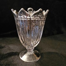 Vintage Early 1900's Flared Lotus Apothecary Lidded Candy Jar Silver Fleck picture