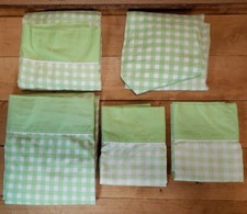 VTG JCPenny Fashion Manor Muslin Green Gingham Twin Flat Fitted Cases 5 Pieces picture