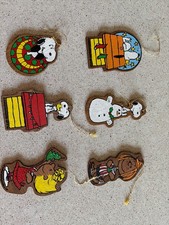 Vintage Peanuts Snoopy Woodstock Lucy Linus Patty Wooden Hanging Ornaments picture