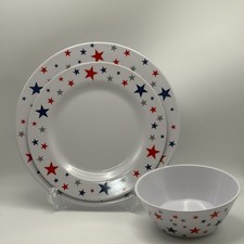 12pc 4th Of July Stars & Stripes Melamine Dinnerware Dinner Lunch Plates Bowls picture