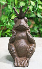 Rustic Cast Iron Whimsical Toad Frog Prince With Crown Figurine Paperweight picture