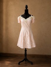 Vintage Roberta Blush Pink Jacquard Dress Off Shoulder Floral USA Women’s 15/16 picture