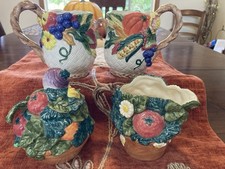 Fitz and Floyd Hand-Painted Golden Harvest Ceramic Creamer & Sugar Set 1996 picture