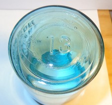 1923-1933 VINTAGE HTF #13 OLD BLUE GLASS BALL PINT MASON CANNING JAR + ZINC LID picture