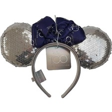 Disney 100 Exhibition Ears Headband Minnie Mouse Silver Sequin Bow Official 2023 picture