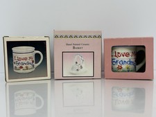 Vtg 1989 Artmark I Love My Grandma Ceramic Mug Set With Porcelain Floral Basket picture