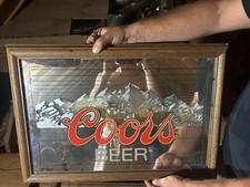 Vintage 1984 Coors Beer Lighted Mirror Sign In Oak Frame 17