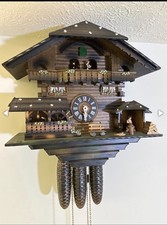 Vtg Black Forest Musical Cuckoo Clock 3 Wt German Swiss Chalet Happy Wanderer picture