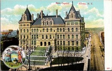 Albany NY State Capitol Building New York Seal German Printed Postcard picture