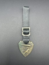 OLD c.1918 WW1 Vintage Brass Zeppelin Airship + Airplane Brass Watch Fob B4B picture
