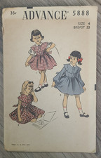Advance 5888 Vintage Sewing Pattern c 1950s Girls Dress Size 4 Scalloped Collar picture