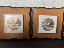 Vintage Currier and Ives Set Of 2 Mounted Tiles With All Original Pieces picture