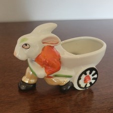 Vintage Japan Ceramic Rabbit Planter Wheelbarrow Figurine Easter Decor White picture