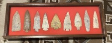 9 Native American Style Arrowheads Spear Points Framed Display Case Unverified picture