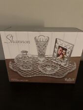 NEW ~ Godinger Shannon Crystal Tray 5 Piece Vanity Set Vase Frame Holder picture