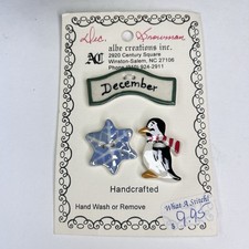 Vtg Albe Creations 1988 Christmas Buttons Ceramic Handcrafted Penguin December picture