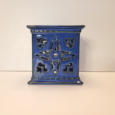 Vintage PartyLite Santa Fe Cobalt Blue Ceramic Votive Candle Holder Cutout picture