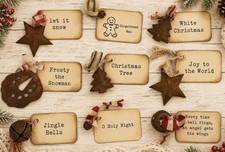 9 Primitive Rusty Metal Christmas Ornaments with Tags Stars Trees Snowman Bells picture