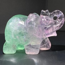 302g Natural Colorful fluorite Elephant present Hand-carved Elephant crystal picture