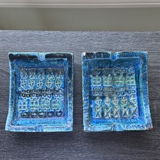 TWO (2) Vintage Rimini Bitossi Blue Italy 1581 Ashtray , Dish , MCM 5.5x4.5in picture