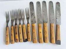 Antique Bone-handled Flatware Forks/Knives- 3 prong forks- Rare picture