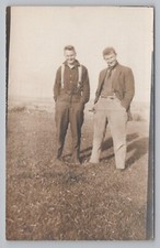 Two Handsome Grinning Young Men Brothers Unposted RPPC card picture