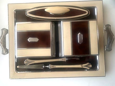 Antique 1920's-30's Faux Tortoise & Faux Ivory Art Deco Vanity Set - 6 pieces picture