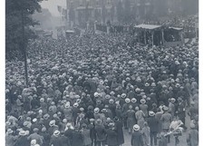 1927 Charles Lindbergh Tour Boston State House Huge Crowd Glass Negative OOAK picture