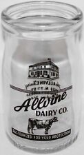 Vintage milk bottle ALLVINE DAIRY CO cow building pyro 12oz jar Kansas City KS picture