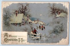 c1910's Christmas Family Winter Scene Houses John Winsch Signed Antique Postcard picture