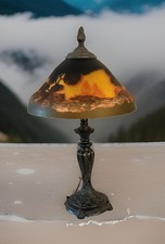 Dale Tiffany 21” Obverse Reverse Painted Lamp With Dual Socket Metal Base picture