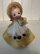 Vintage Josef Originals Girl In Yellow Dress Apples with Book Ceramic Figurine picture