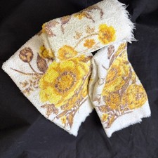 Vintage 1970 Cannon Floral Towel Set Yellow Roses Fringe All Cotton Made USA picture