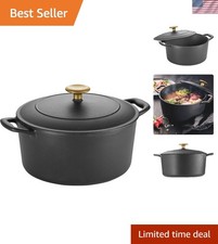 Bestow 5.5-Qt Enameled Cast Iron Dutch Oven - Elegant Matte Black with Gold Knob picture