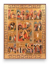 Twelve Great Feasts and Resurrection of Christ Orthodox Icon 30x39 cm (12
