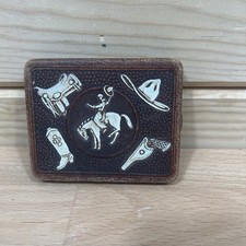 Vintage Western Cowboy Buckin Horse Cigarette Case Leather Metal Wallet picture
