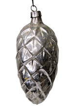 Vintage Pre-WWII Glass Outdent Silver PINECONE Christmas Ornament Corning picture